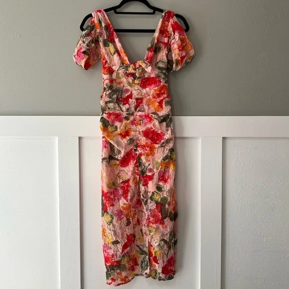 NWT For Love and Lemons Beth Midi Floral Lace Dress in Pink - Picture 7 of 12
